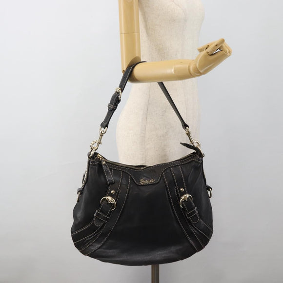 GUCCI Shoulder Bag Leather Black Gold 223937 Auth ka4841V