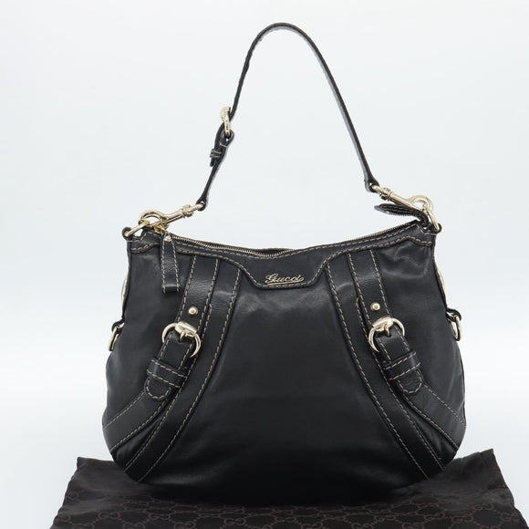 GUCCI Shoulder Bag Leather Black Gold 223937 Auth ka4841V