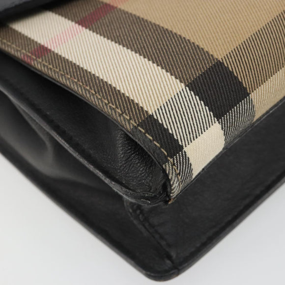 BURBERRY Nova Check Shoulder Bag Canvas Leather Beige Gold Auth ka4843