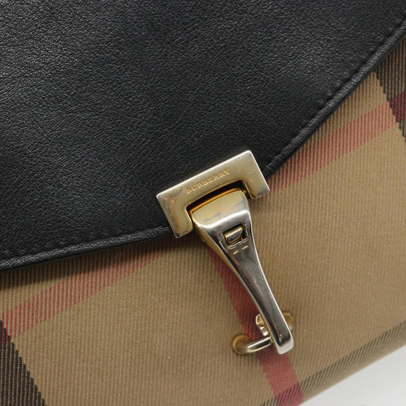 BURBERRY Nova Check Shoulder Bag Canvas Leather Beige Gold Auth ka4843