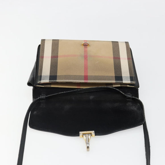 BURBERRY Nova Check Shoulder Bag Canvas Leather Beige Gold Auth ka4843