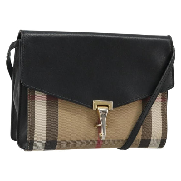 BURBERRY Nova Check Shoulder Bag Canvas Leather Beige Gold Auth ka4843
