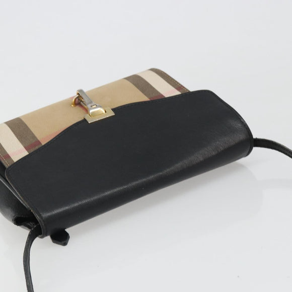 BURBERRY Nova Check Shoulder Bag Canvas Leather Beige Gold Auth ka4843