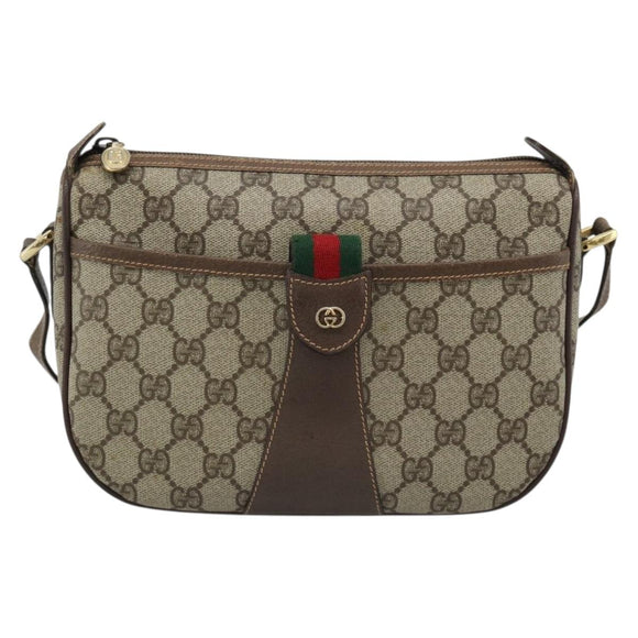 GUCCI GG Supreme Web Sherry Line Bag PVC Beige Gold 001 58 6177 4023 Auth ka4844