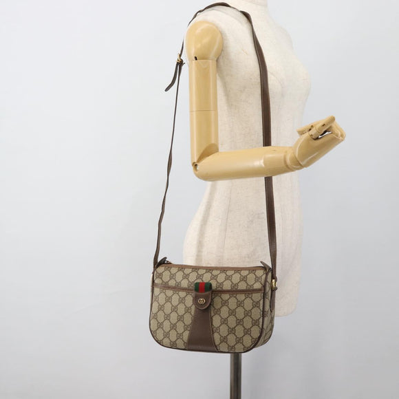 GUCCI GG Supreme Web Sherry Line Bag PVC Beige Gold 001 58 6177 4023 Auth ka4844