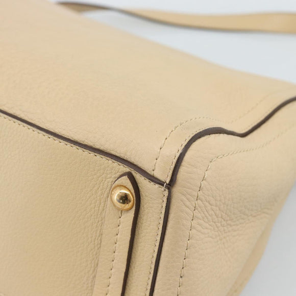 Salvatore Ferragamo Gancini Hand Bag Leather 2way Beige Gold Auth ka4845A