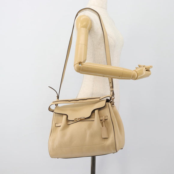 Salvatore Ferragamo Gancini Hand Bag Leather 2way Beige Gold Auth ka4845A