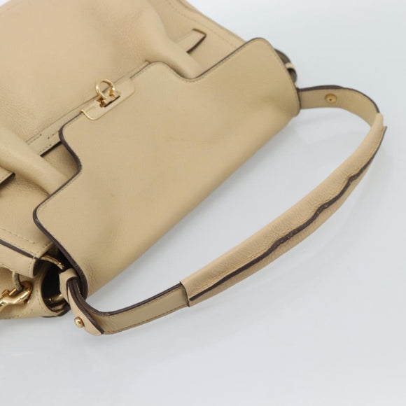 Salvatore Ferragamo Gancini Hand Bag Leather 2way Beige Gold Auth ka4845A