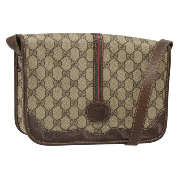 GUCCI GG Supreme Web Sherry Line Bag PVC Beige Gold 001 104 0551 Auth ka4846