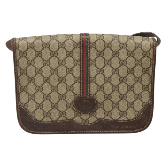 GUCCI GG Supreme Web Sherry Line Bag PVC Beige Gold 001 104 0551 Auth ka4846