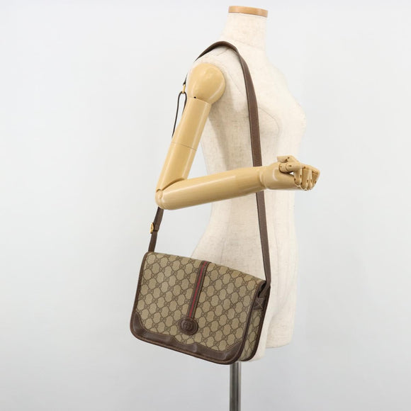 GUCCI GG Supreme Web Sherry Line Bag PVC Beige Gold 001 104 0551 Auth ka4846