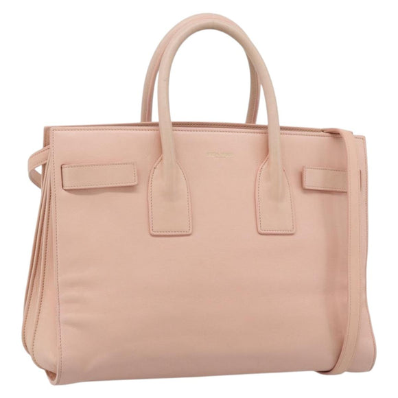 SAINT LAURENT Sac De Jules Hand Bag Leather 2way Pink Gold Auth ka4847V