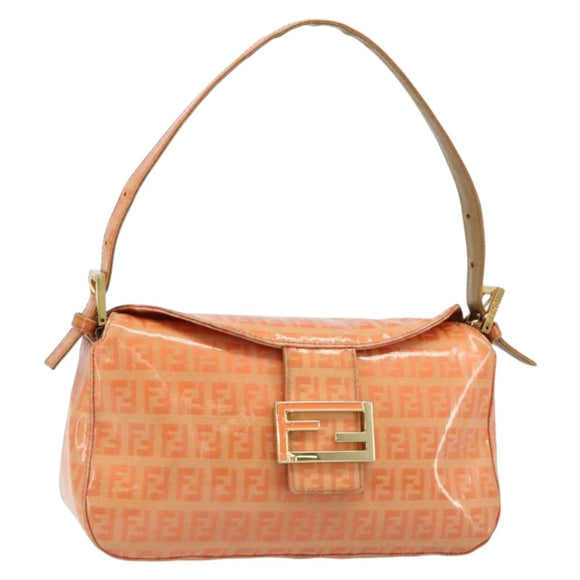 FENDI Zucchino Canvas Mamma Baguette Shoulder Bag Orange Gold Auth ka4849A