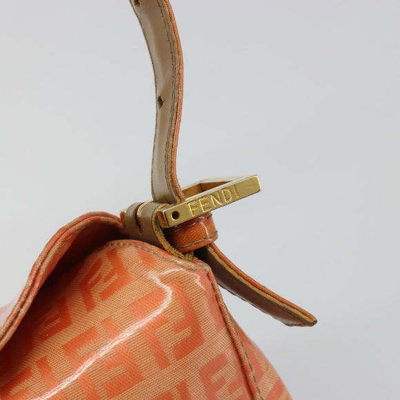 FENDI Zucchino Canvas Mamma Baguette Shoulder Bag Orange Gold Auth ka4849A