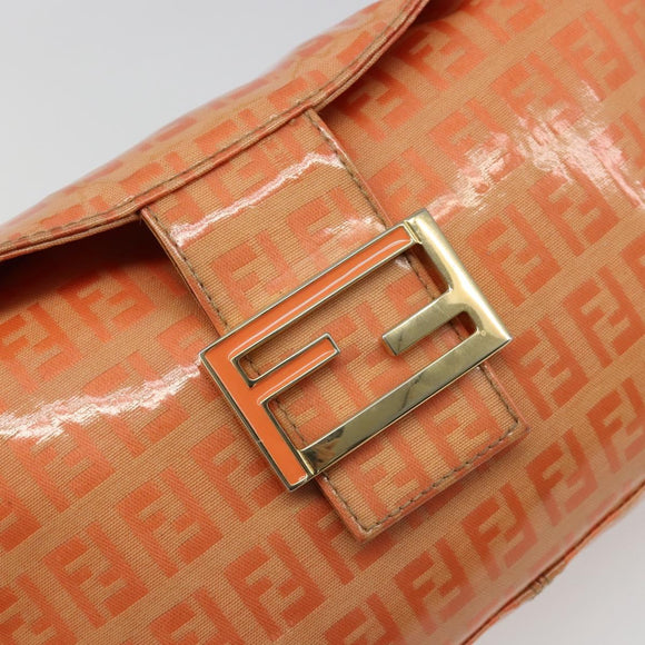 FENDI Zucchino Canvas Mamma Baguette Shoulder Bag Orange Gold Auth ka4849A