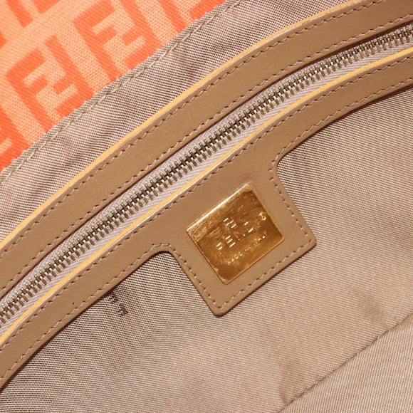 FENDI Zucchino Canvas Mamma Baguette Shoulder Bag Orange Gold Auth ka4849A