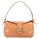 FENDI Zucchino Canvas Mamma Baguette Shoulder Bag Orange Gold Auth ka4849A-13