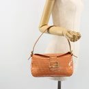 FENDI Zucchino Canvas Mamma Baguette Shoulder Bag Orange Gold Auth ka4849A-24
