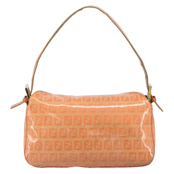 FENDI Zucchino Canvas Mamma Baguette Shoulder Bag Orange Gold Auth ka4849A