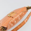 FENDI Zucchino Canvas Mamma Baguette Shoulder Bag Orange Gold Auth ka4849A-6