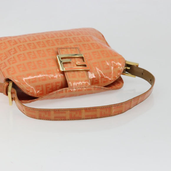 FENDI Zucchino Canvas Mamma Baguette Shoulder Bag Orange Gold Auth ka4849A