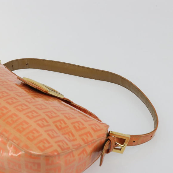 FENDI Zucchino Canvas Mamma Baguette Shoulder Bag Orange Gold Auth ka4849A