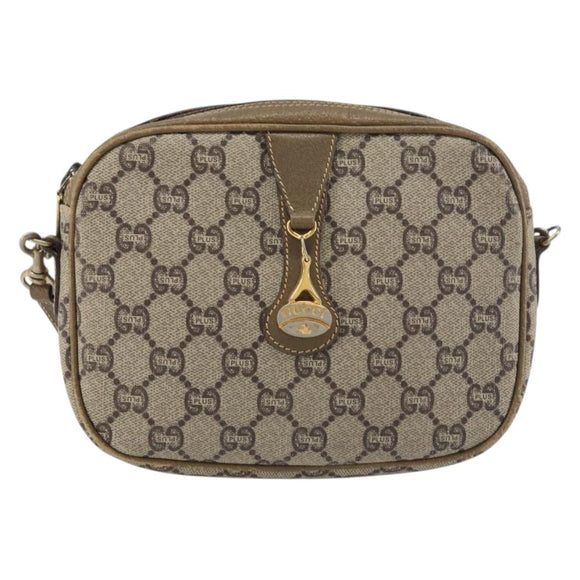 GUCCI GG Plus Supreme Shoulder Bag PVC Beige Gold Auth ka485