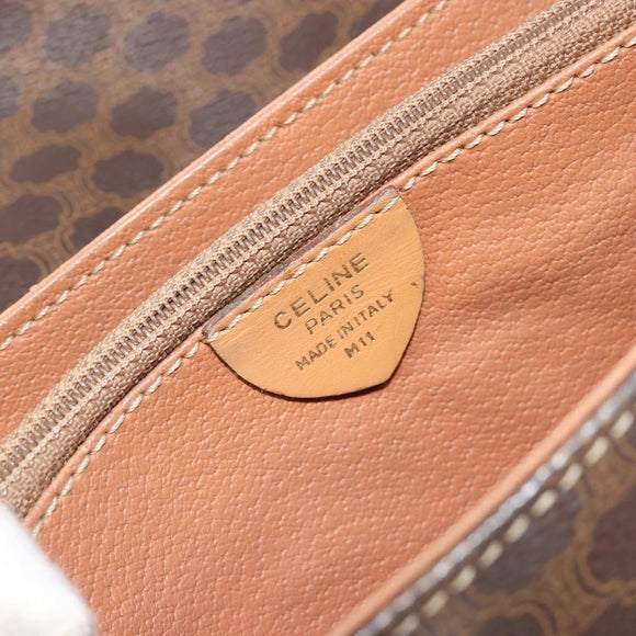 CELINE Macadam Canvas Shoulder Bag PVC Leather Brown Gold Auth ka4853