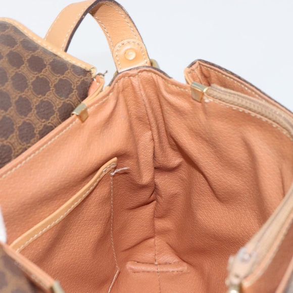 CELINE Macadam Canvas Shoulder Bag PVC Leather Brown Gold Auth ka4853
