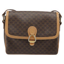 CELINE Macadam Canvas Shoulder Bag PVC Leather Brown Gold Auth ka4853-2