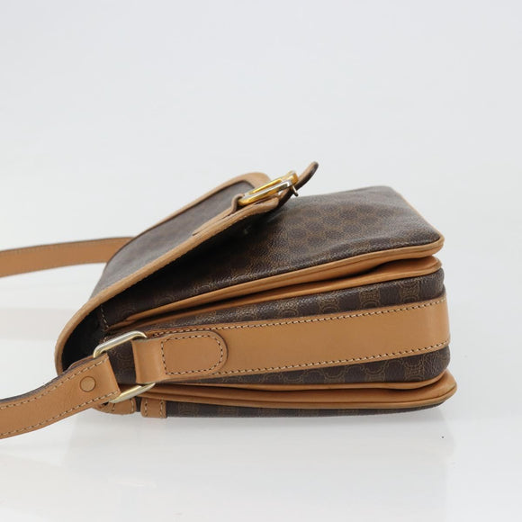 CELINE Macadam Canvas Shoulder Bag PVC Leather Brown Gold Auth ka4853