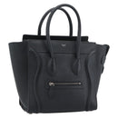 CELINE Luggage Micro Shopper Hand Bag Leather Black Silver Auth ka4855SAM-1