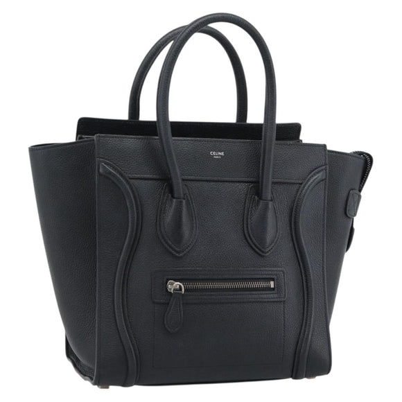 CELINE Luggage Micro Shopper Hand Bag Leather Black Silver Auth ka4855SAM