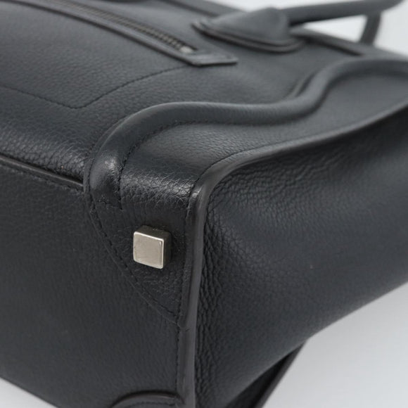 CELINE Luggage Micro Shopper Hand Bag Leather Black Silver Auth ka4855SAM