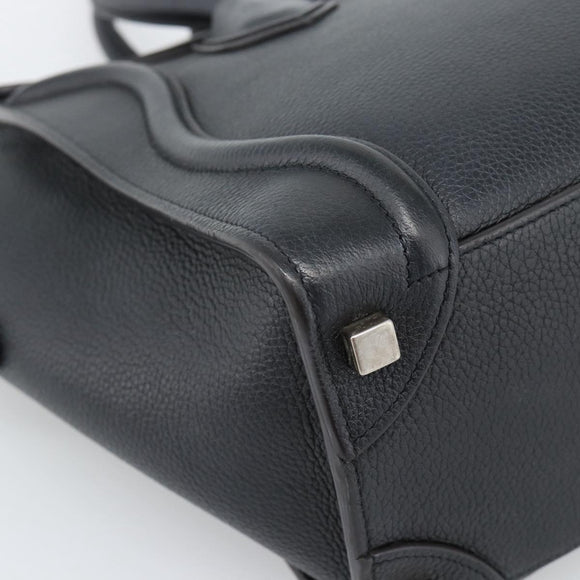 CELINE Luggage Micro Shopper Hand Bag Leather Black Silver Auth ka4855SAM