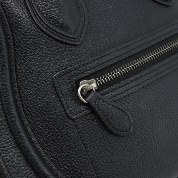 CELINE Luggage Micro Shopper Hand Bag Leather Black Silver Auth ka4855SAM