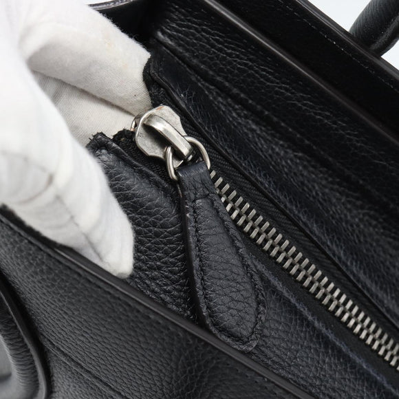 CELINE Luggage Micro Shopper Hand Bag Leather Black Silver Auth ka4855SAM