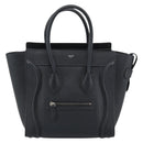 CELINE Luggage Micro Shopper Hand Bag Leather Black Silver Auth ka4855SAM-13