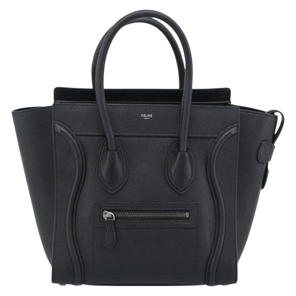 CELINE Luggage Micro Shopper Hand Bag Leather Black Silver Auth ka4855SAM