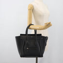 CELINE Luggage Micro Shopper Hand Bag Leather Black Silver Auth ka4855SAM-24
