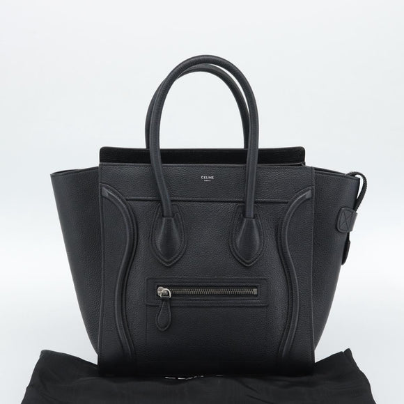 CELINE Luggage Micro Shopper Hand Bag Leather Black Silver Auth ka4855SAM