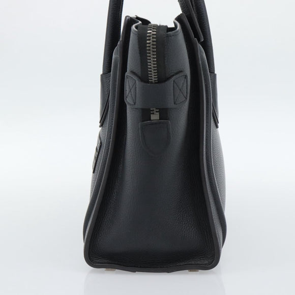 CELINE Luggage Micro Shopper Hand Bag Leather Black Silver Auth ka4855SAM