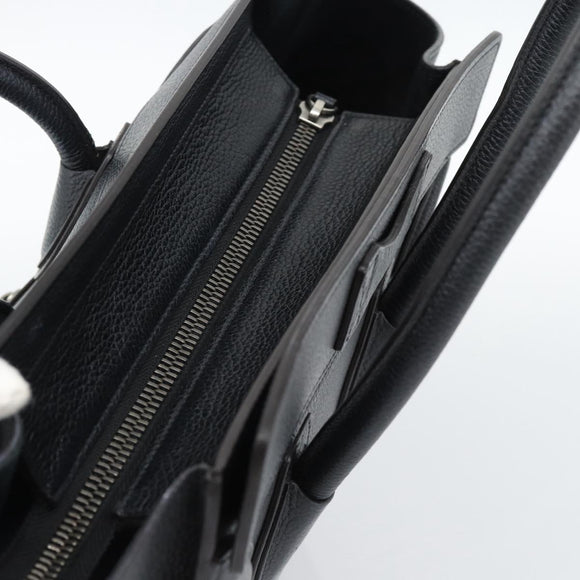 CELINE Luggage Micro Shopper Hand Bag Leather Black Silver Auth ka4855SAM