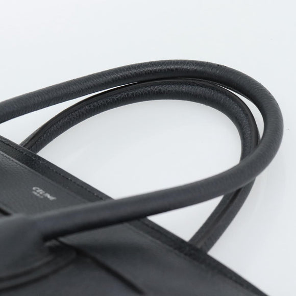 CELINE Luggage Micro Shopper Hand Bag Leather Black Silver Auth ka4855SAM