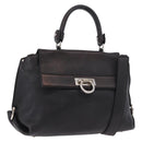 Salvatore Ferragamo Gancini Hand Bag Leather 2way Black Silver Auth ka4860A-1
