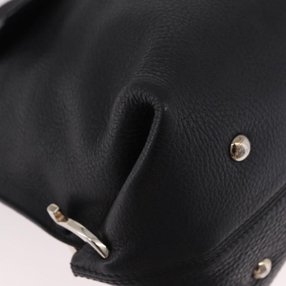 Salvatore Ferragamo Gancini Hand Bag Leather 2way Black Silver Auth ka4860A
