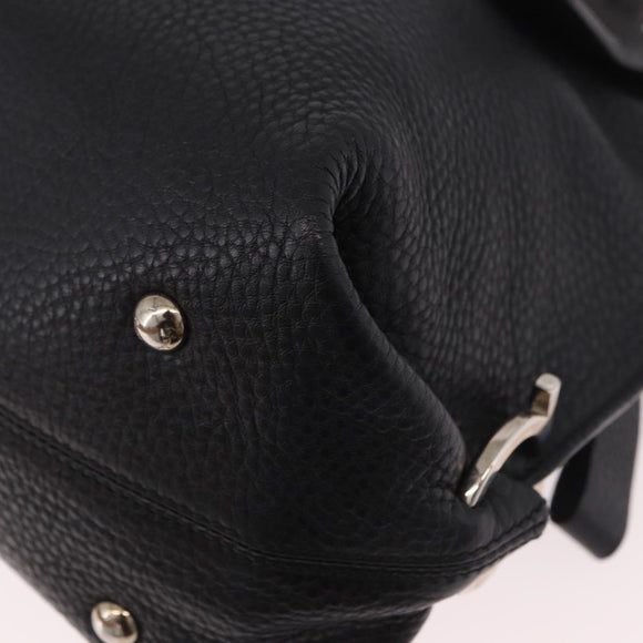 Salvatore Ferragamo Gancini Hand Bag Leather 2way Black Silver Auth ka4860A