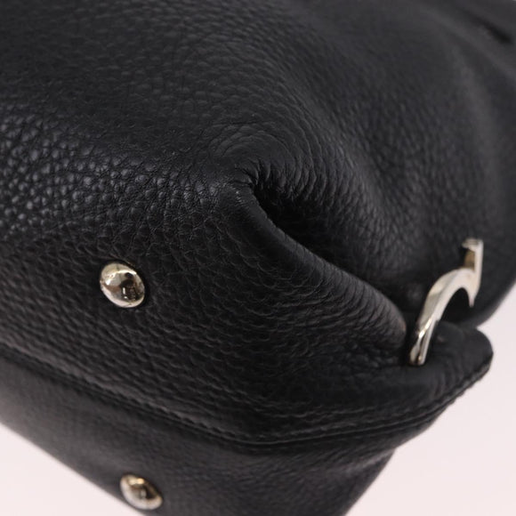 Salvatore Ferragamo Gancini Hand Bag Leather 2way Black Silver Auth ka4860A