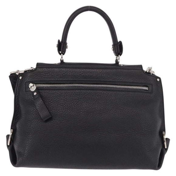 Salvatore Ferragamo Gancini Hand Bag Leather 2way Black Silver Auth ka4860A