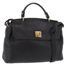 MCM Hand Bag Leather 2way Black Gold Auth ka4862-1
